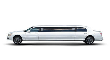 A white stretch limousine is shown in profile view on a plain white background.